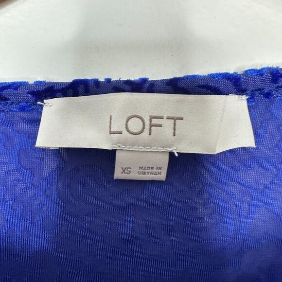 Loft Velvet Burnout Puff Sleeve Blouse Blue Mosaic Size XS - Picture 4 of 9